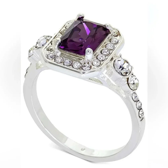 Charter Club Silver-Tone Pave & Purple Square Crystal Halo Ring 5,8,9 sizes NWT - Picture 1 of 6